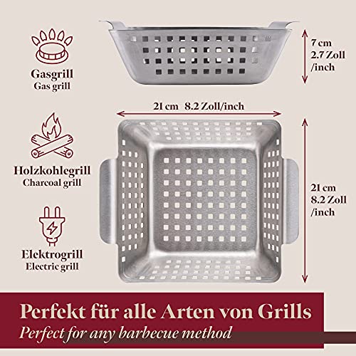 GOURMEO Grillkorb für Gemüse Fleisch Fisch- Grillschale aus Edelstahl 21x21x7 cm- Grill Korb für Elektro- Holzkohle- und Gasgrill- Gemüsekorb für den Grill- Grillschalen-2