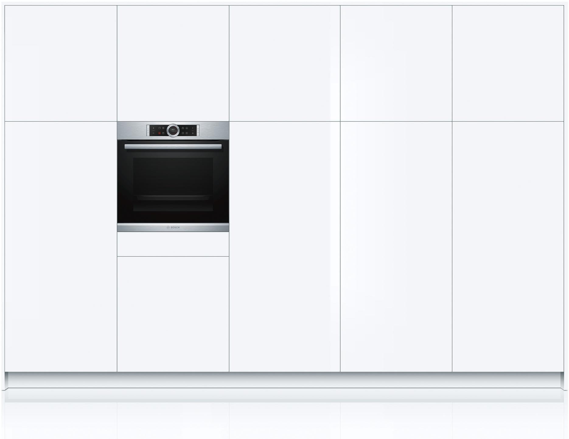 Bosch - Horno Multifunción con Vapor Añadido, 60 cm, Asistente de limpieza con agua, Recetas pre-programadas, Electrónica TFT con símbolos TouchControl, Serie 8, acero inoxidable, HRG635BS1