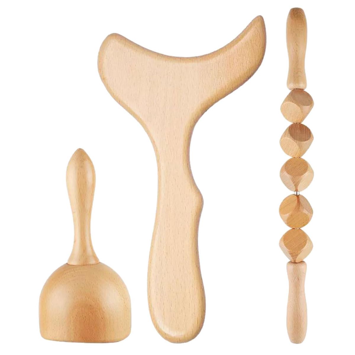 Massaggiatore in Legno per Corpo e Cervicale Funzione Massaggio e Agopressione, Set Leggero Rullo e Coppetta per Relax e Benessere