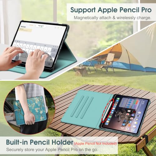 Image of Fintie Folio Stand Case for iPad Air 13-inch M4 /M3 /M2 (2026 /2025 /2024) | Multiple Viewing Angles, Pencil Holder & Storage Pocket, Drop Protection, Pencil Charging, Auto Sleep /Wake, Blossom