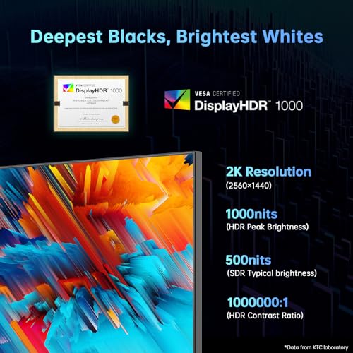 Image of KTC Mini LED Monitor 27 Inch, HDR1000 1440P 165Hz 144Hz Gaming Monitor,Built-in Speakers, Type-C 90W, HDMI /DP /USB,Swivel /Height /Pivot /Tilt Adjustable, VESA, 2K PC Monitor for Gamer & Designer