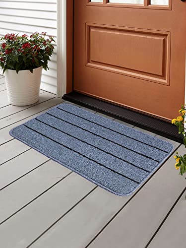 Image of Saral Home 2pc Door Mat Anti-Skid Washable Loop Stripe (Turq. 45X60 cm)