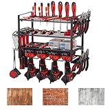 Power Tool Organizer, 4 Layers Heavy Duty Metal Tool Shelf, Drill Holder Wall Mount, Utility Storage Rack for Cordless Drill Charging Station Screwdriver, black