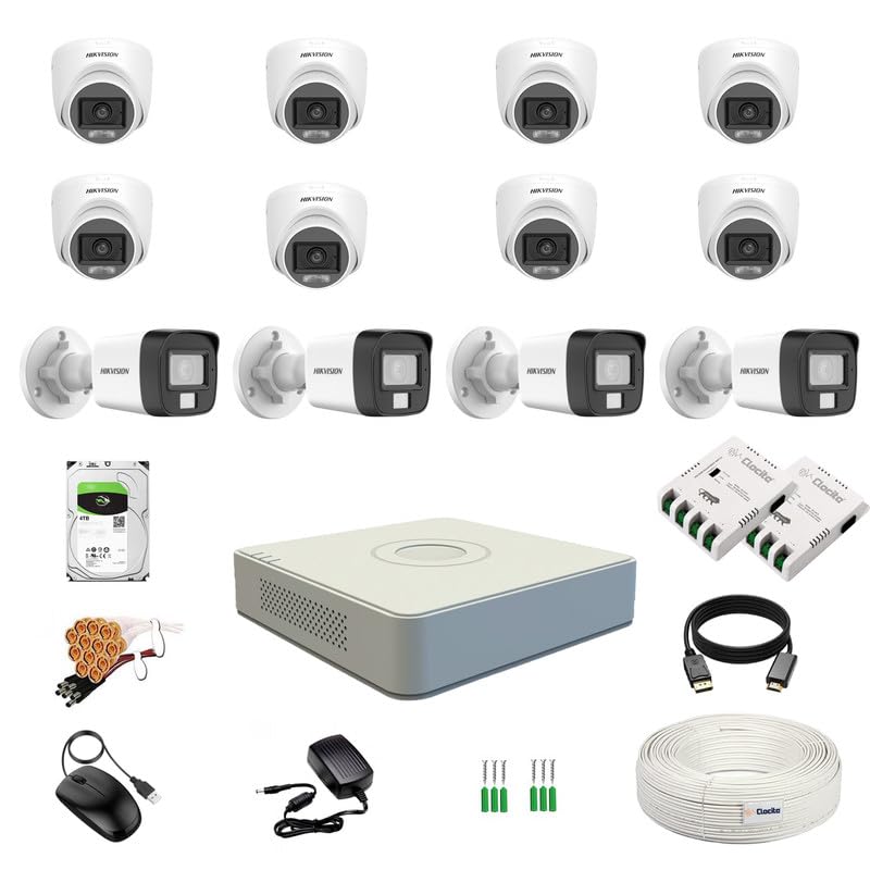 Image of Clocite HIKVISION 3K /5MP 16 CH DVR, 3K (5MP) 8 Dome & 4 Bullet Cameras [Color Night Vision + Built-in Audio MIC + SMART Dual Light + Motion Detection] + 4TB HDD 8 CH SMPS 2 Nos + CCTV Cable + BNC /DC