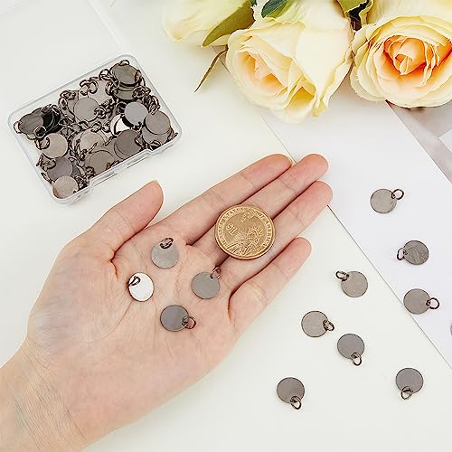 SUPERFINDINGS 100Pcs Brass Stamping Blank Tag Charms 12mm Flat Round Metal Stamps Tags Gunmetal Blanks Pendants for Jewelry Necklace DIY Craft Making,Hole:4mm - Image 3