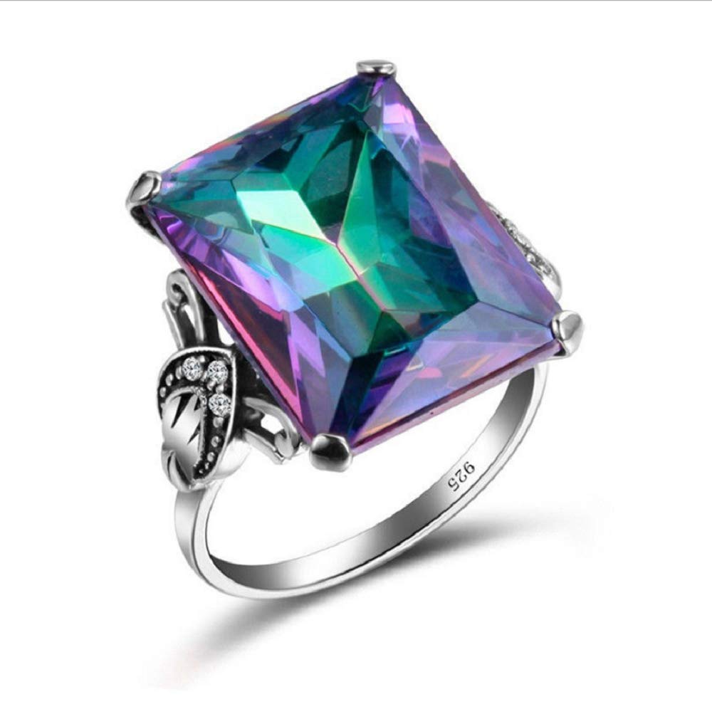 MAIHAO 925 Silver Ring 4.3CT Mystic Rainbow Topaz Women Men Wedding Engagement Size6-10 (Size 10)