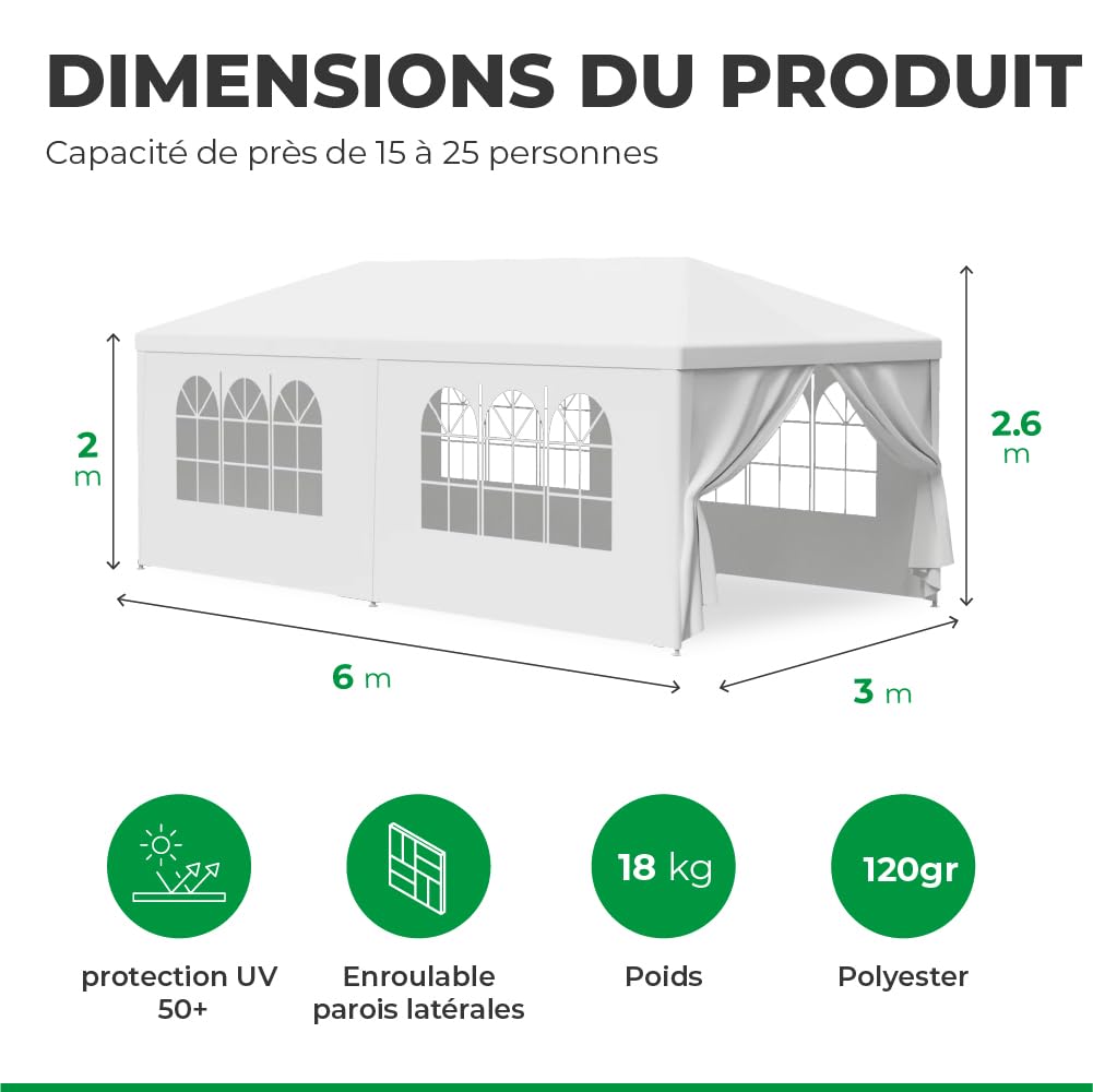 MaxxGarden 3x6m Partytent Tuin Paviljoen Biertent Feesttent Met 6 Zijdelen Wit MaxxGarden 3x6m Partytent Tuin Paviljoen Biertent Feesttent Met 6 Zijdelen Wit