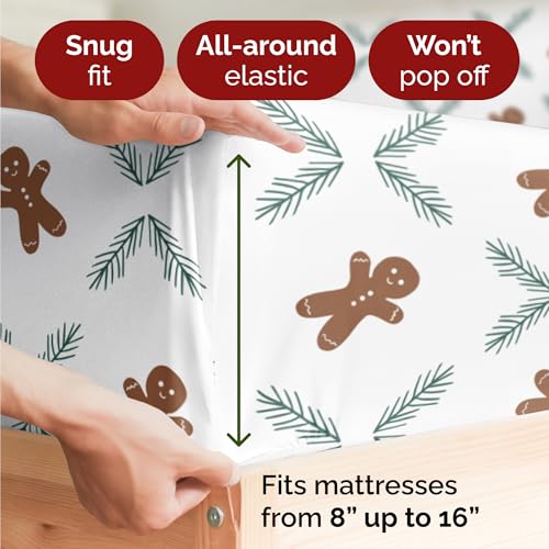 King Christmas Gingerbread Cookie Sheet Set - Holiday Xmas Pattern Bedding Set - Deep Pockets - Snug Fit - 4 Piece - Wrinkle Free - Comfy Festive Winter - Holiday Sheets for Women, Men, Kids & Teens