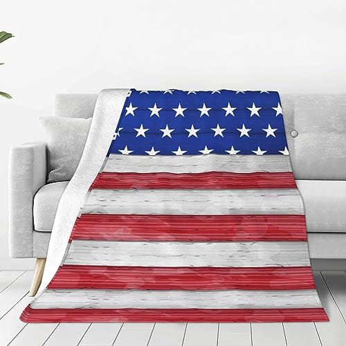 Manta de madera con la bandera americana, suave, ligera, acogedora, de franela, cálida para dormitorio, sala de estar, sofá, todas las estaciones, 50 x 40 pulgadas