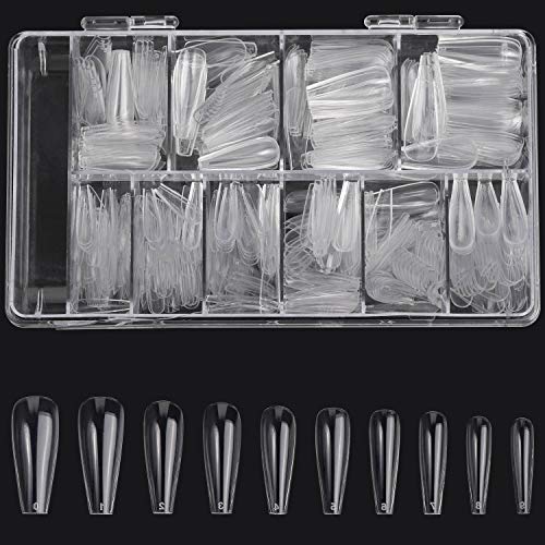 500pcs Clear Fake Nail Tips Coffin Long Acrylic Artificial Ballerina Tips for Home Salons Practice DIY Art