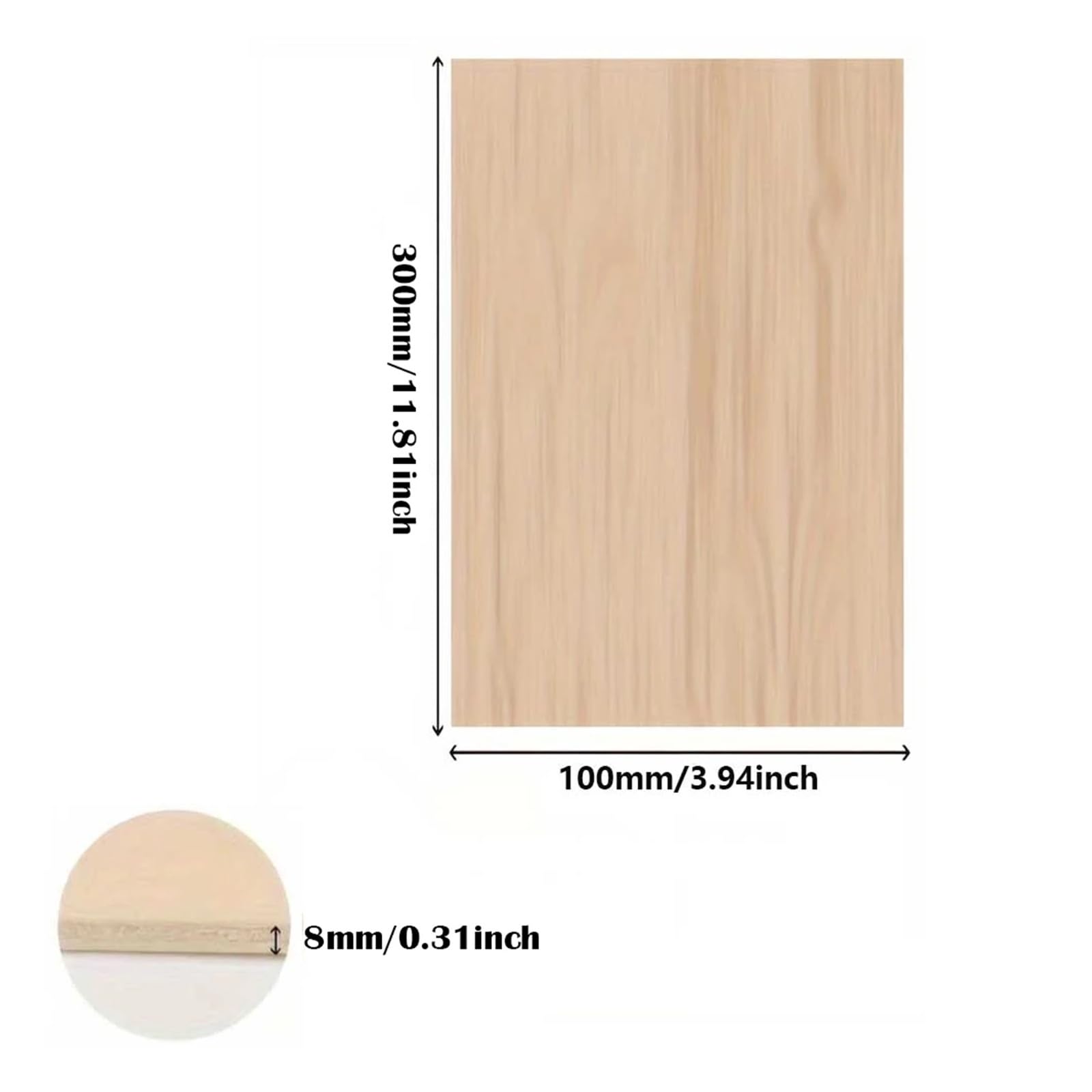 Kit surtido de 5 a 20 hojas de madera de balsa, láminas de madera de balsa para proyectos escolares y manualidades, palos de madera clara de 1 a 8 mm de grosor (300 x 100 x 8 mm, 10 unidades)