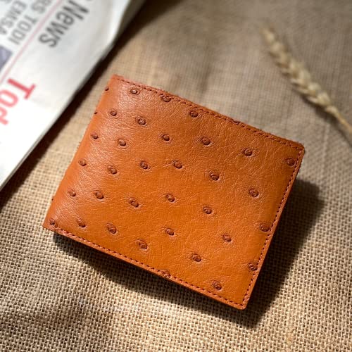 Image of Tan Ostrich Double Side Leather Bifold Wallet, RFID Blocking Mens Wallet