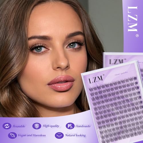 LZM Wimpern Extensions Cluster Lashes - C Curl Wimpern Einzeln 10mm Lash Clusters Wimpern Extensions Natürlich 144pcs Einzelne Wimpern Dünnes Band Wimpern Cluster Lashes Natürlich (YW-C-10MM)