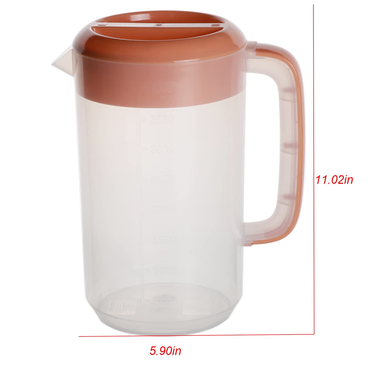 Jarra coladora de plástico de 1 galón/4L con tapa, jarra grande de agua transparente para mezclar jugos con tapa de coladores, asas, medidas para té helado, bebidas frías y calientes, mezcla de café 6