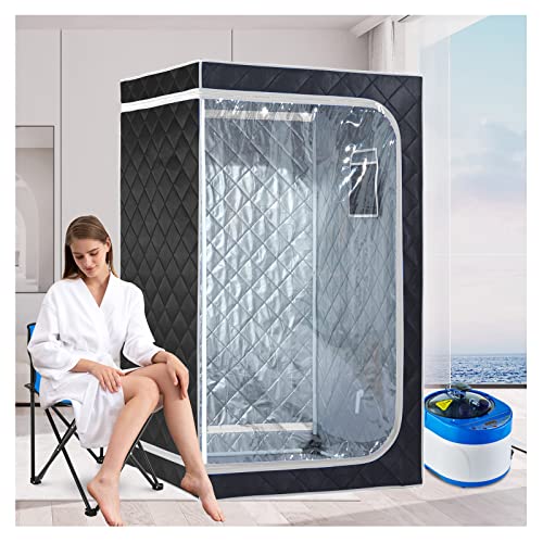ZONEMEL Full Size Portable Steam Sauna Kit, Personal Full Body Home Spa for Detox, Relaxation, 4 Liters 1500 Watt Steamer, Remote Control, Timer, Foldable Chair(L31.5 x W31.5 x H55.1,Clear Door)