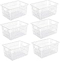 Redrubbit Metal Wire Stroage Baskets, Large Freezer Refrigerator Organizer Bins, Home Office Shelf Freezer Storage, Closets Organization Rack with Handles, Set of 6, White
