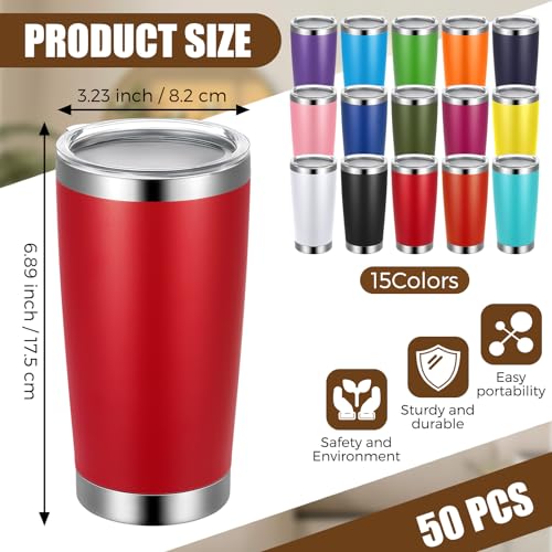 Sabary-50-Pcs-20-oz-Stainless-Steel-Tumbler-Bulk-with-Lids-Insulated-Vacuum-Travel-Mug-Powder-Coated-Coffee-Mug-Stainless-Steel-Skinny-Tumbler-Cup-for-Coffee-Beverages-Hot-Cold-Drinks-Bright-Color