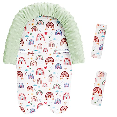 Image of Rainbow Baby Head Support and Strap Cover for Carseat, Super Soft Minky Infant Carseats Insert Cushion Headrest for Bouncers, Strollers, Swing