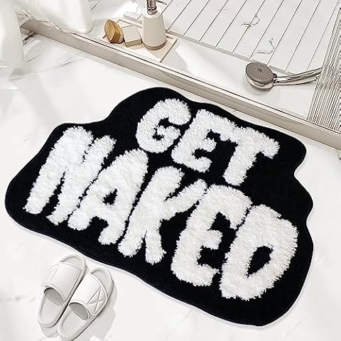 Get Naked Bath Mat, Cute Bathroom Rug for Bathroom Mat, rregular Non Slip Shower Floor MatUltra Soft Mat Funny Bathroom Decor (Black) Cover