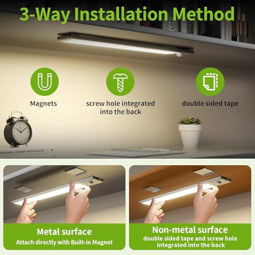 Image of LUCK AROUND 6 Pack Under Cabinet Lighting, Motion Sensor Light, 12-Inch Rechargeable LED, Battery Powered White