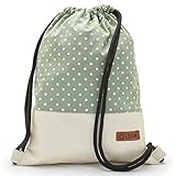 By Bers LEON Turnbeutel mit Innentaschen Rucksack Tasche Damen Herren & Teenager Gymbag Gymsack (Dots_Beigehellgrün_PerlmuttPU)