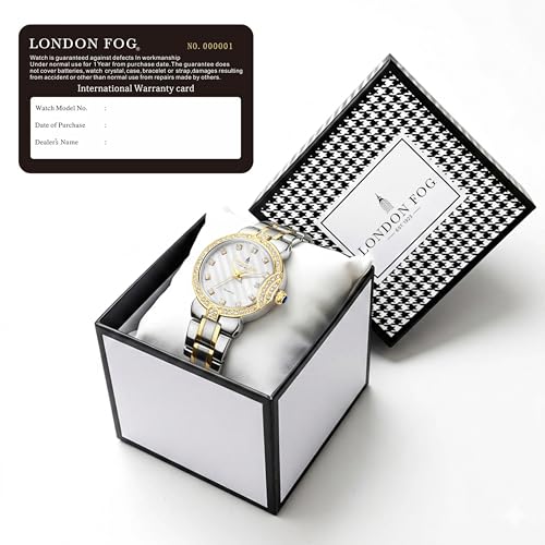 Image of London Fog Crescent Collection Analog Quartz Watch for Women - Round Textured Dial, Crystal-Studded, Diamond-Style Hour Markers, Stainless Steel Strap - LFW20005