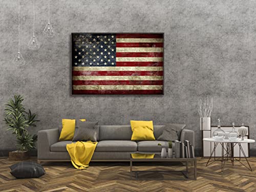 Image of Pyradecor Walnut Framed Wall Art Extra Large Old Vintage American Flag Canvas Prints Abstract Pictures Paintings for Living Room Office Home Decorations