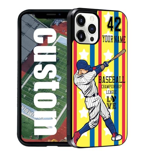 Personalized Baseball Phone Case Name Number for iPhone 12 11 8 7 16 15 14 13XR X XS Plus Pro Max Mini,Custom Gift for Sport Funs Compatible with Samsung Galaxy S24 S23 S22 S21 S20 FE A53