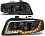 DNA Motoring HL-HPL-DRL-A402-SM Smoke Lens Amber Signal LED String DRL Projector Headlights Replacement For 04-05 A4 S4 Quattro