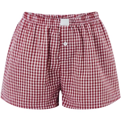 Image of Womens Y2k Plaid Shorts Women Cute Lounge Pajama Sleep Comfy & Casual Gingham PJ Boxer Shorts