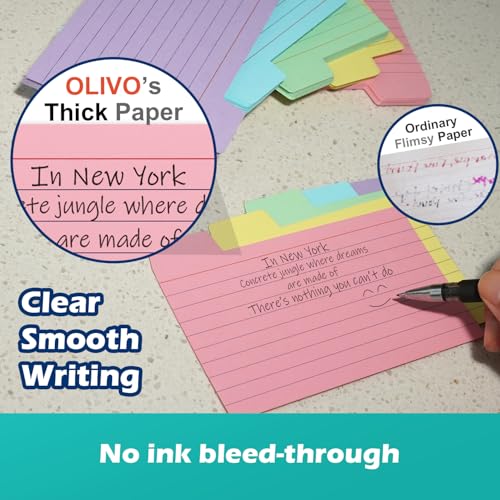 image for Olivo 100 Pack Tabbed Index Cards 3x5 Lined Index Card Dividers with T