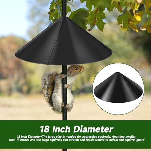 Squirrel Baffle, Rat Proof Bird Feeder 18” Dome Wrap Around Feeding Station Large Black Squirrel Guard With Screws Nuts Universal Fit Baffle For Bird Poles - 7