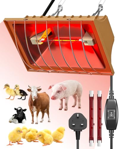 Lamptobe Heat Lamp for Puppies with High/Low Switch(Max.275W) Adjustable Hanging Chain & 3M Cord Includes 2*R7s Infrared Heat Bulbs Chicken Coop Heater for Chicks Puppies Ducklings Piglets Rabbits