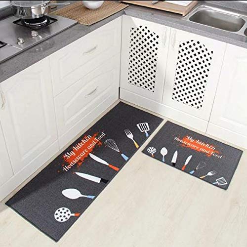 Smart Home Washable Ultra Thin Kitchen Floor Mats Runner, Anti Skid Latex (Rubber) Backing, Set of 2, (17x52 & 15x23 Inches) design 23
