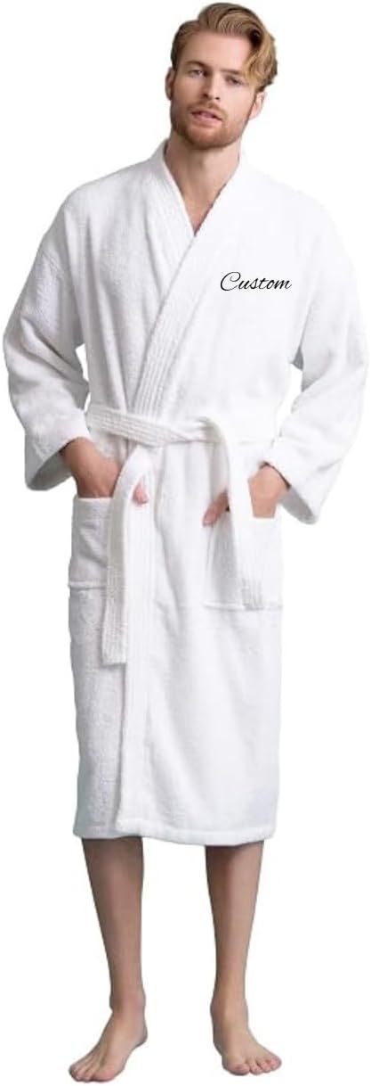 Men's Turkish Terry Kimono Style Bathrobe - 100% Cotton Robe for Men - Comfortable & Absorbent - Soft & Cozy Wear
