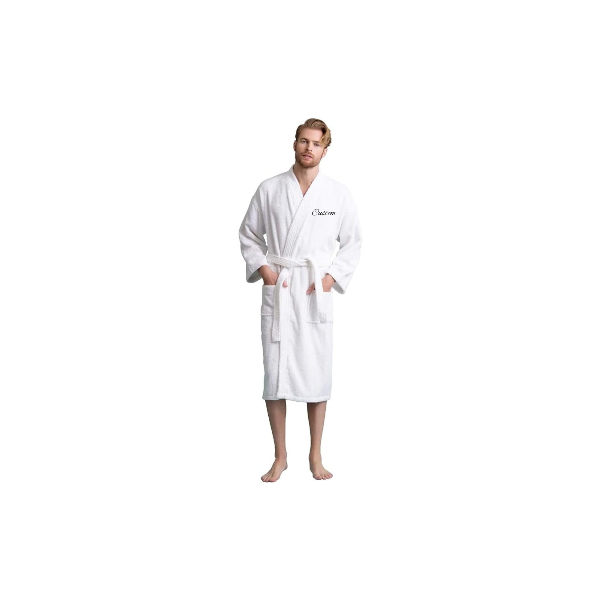 Men's Turkish Terry Kimono Style Bathrobe - 100% Cotton Robe for Men - Comfortable &amp; Absorbent - Soft &amp; Cozy Wear