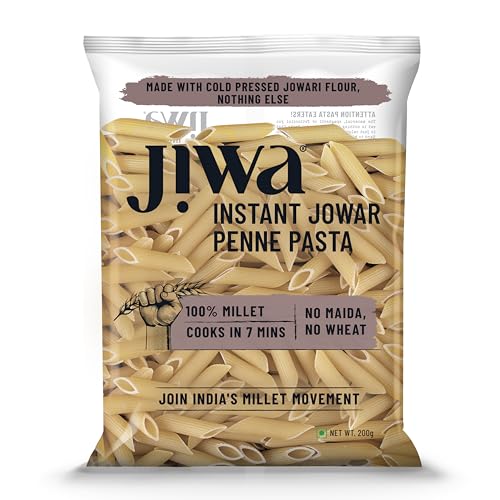 Image of Jiwa Instant Jowar Penne Pasta | 200 G | Cooks in 7 minutes | Ready to Cook | 100% Millet | No Maida, No Atta | Gluten Free