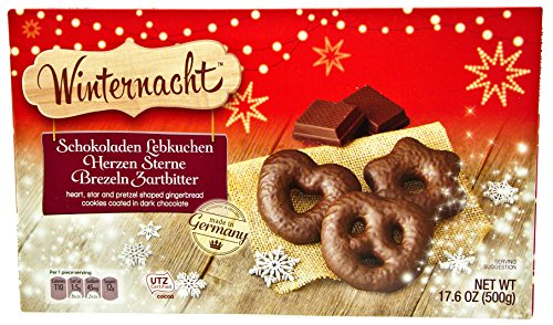 Winternacht Chocolate Covered Gingerbread Assortment (Schokoladen Lebkuchen Herzen Sterne Brezeln Zartbitter), 17.6 Ounces (500 grams) (Dark Chocolate)