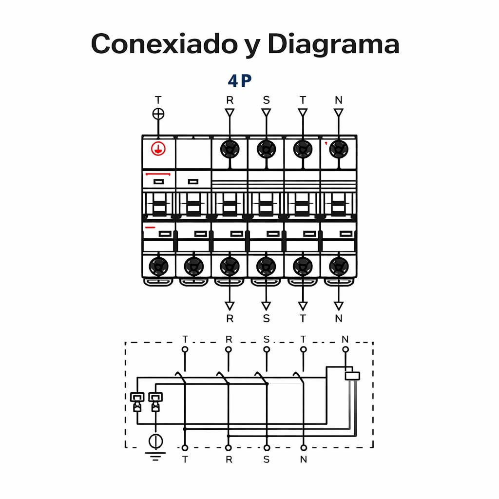 Protección Combinada Sobretensiónes Permanentes + Transitorias 4 Polos 40A 10kA 415VCA Curva C - Protección Trifásica