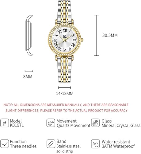 Miniatura 6 de SHENGKE SK Fashion - Reloj con detalles de cristal para mujer con números romanos, reloj con esfera de fácil lectura.