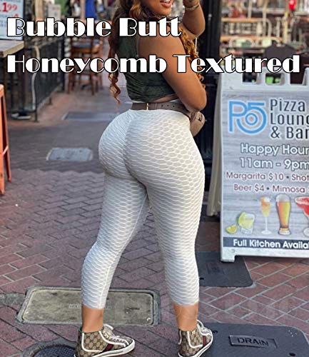 CROSS1946 Sexy Women's Textured Booty Yoga Pants High Waist Ruched Workout Butt Lifting Pants Tummy Control Push Up #2 Capris Texture Grey,M - Image 2