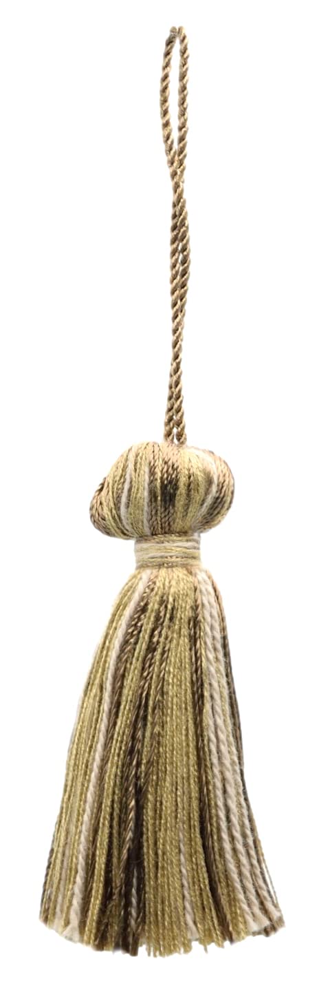 Borla de campana pequeña de 7,5 cm artesanal BT3-CR marrón claro y beige claro paquete de 6 unidades