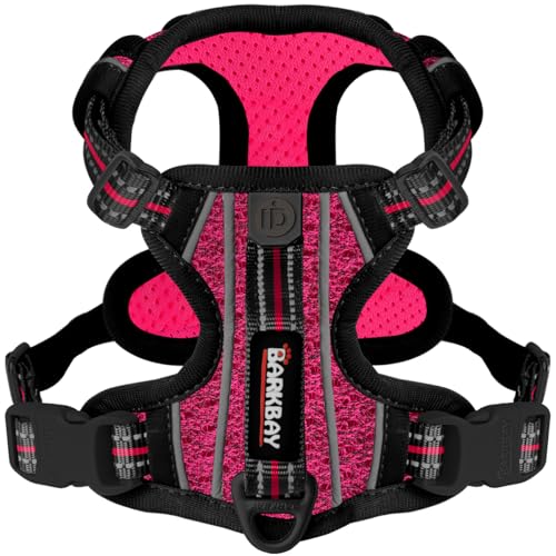BARKBAY Hundegeschirr, kein Ziehen, mit Tasche fur ID-Tag, strapazierfahig, reflektierend, einfache Kontrolle fur grose Hunde (R