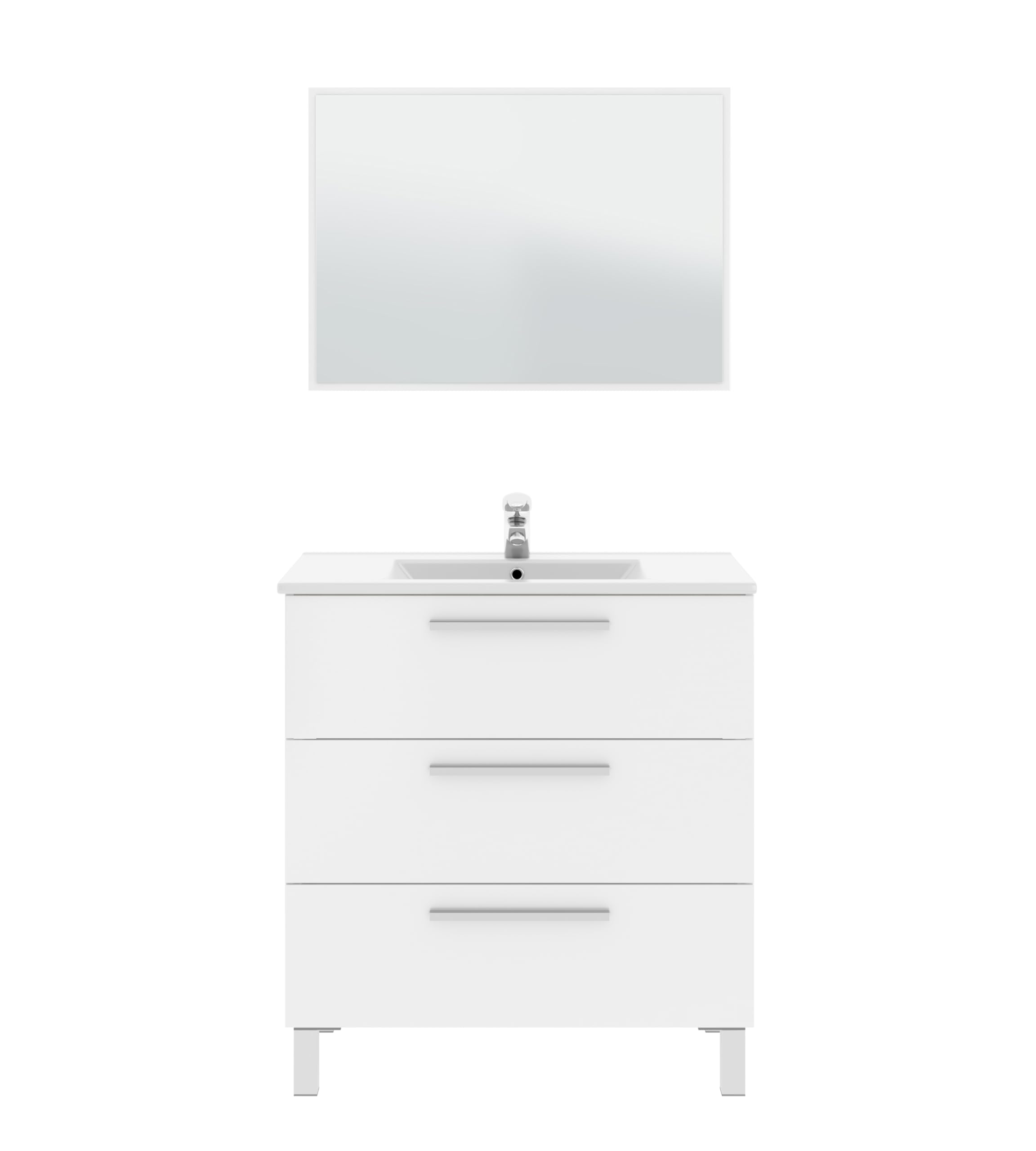 Arkitmobel Modèle Athena Meuble de salle de bain avec 3 tiroirs et miroir Blanc brillant 80 x 86 x 45 cm (l x h x p)