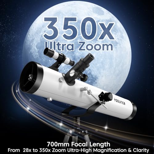 Image of Sounce Newtonian Reflector Telescope for Beginners and Professionals 76mm Lens 700mm Focal Length 28x-350x Ultra Zoom Fully Coated Glass Optics Alt-Az Mount for Moon Planets Deep Sky Viewing (Black)