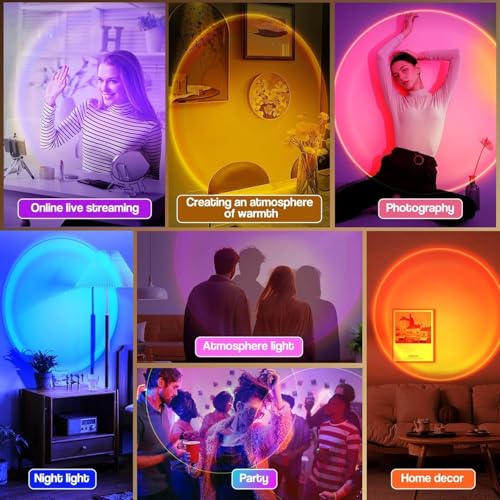 Image of Sunset Lamp Projection, Sunset Night Light Rainbow Projector 180 16 Color Changing 4 Modes, Vlog, Photography, Decorative, Party Decor, Gift for Women(16 Color) (red) (red)
