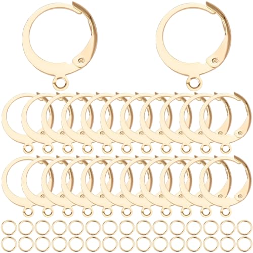 SUNNYCLUE 1 Box 180Pcs Earring Findings Kit 80Pcs Real 18K Gold Plated Stainless Steel Leverback Earring Hooks 100Pcs Open Jump Rings Hypoallergenic Huggie Lever Back Ear Wire for jewellery Making Kit