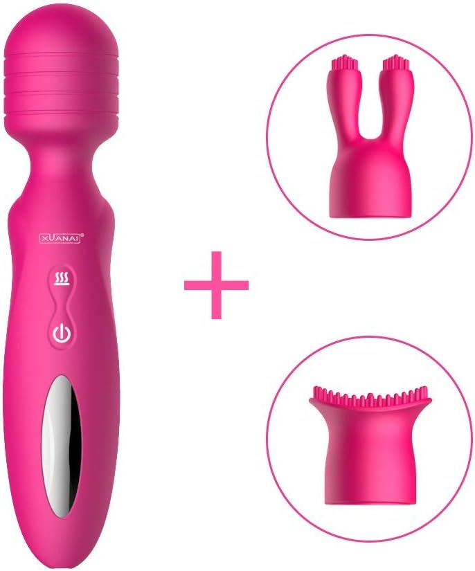 Automatic Heating Wand Massager with 12 Powerful Speeds & Astonishing Vibration Modes, Rechargeable Handheld Body Massager for External Elvet-Smooth Sensation 100% Waterproof (Purple) (Pink)