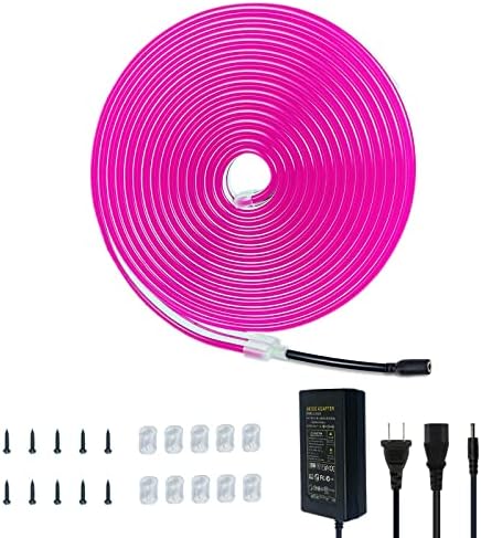 DSJJBLL Flexible Neon Rope Strip Night Light,Outdoor Indoor LED Cut Freedom 16.4FT/Set Power Supply/Clip Included (Pink)
