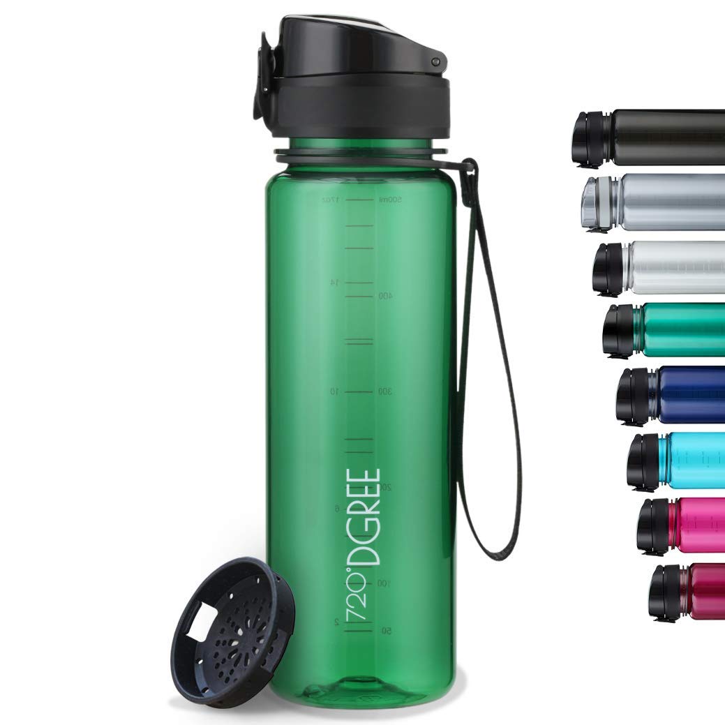 720°DGREE Kids & Sport Water Bottle “uberBottle“ - 500 ml crystalClear +Fruit-Sieve - BPA-Free Tritan, Leakproof, Reusable Drinking Bottle - Waterbottle for Children, School, Gym, Fitness